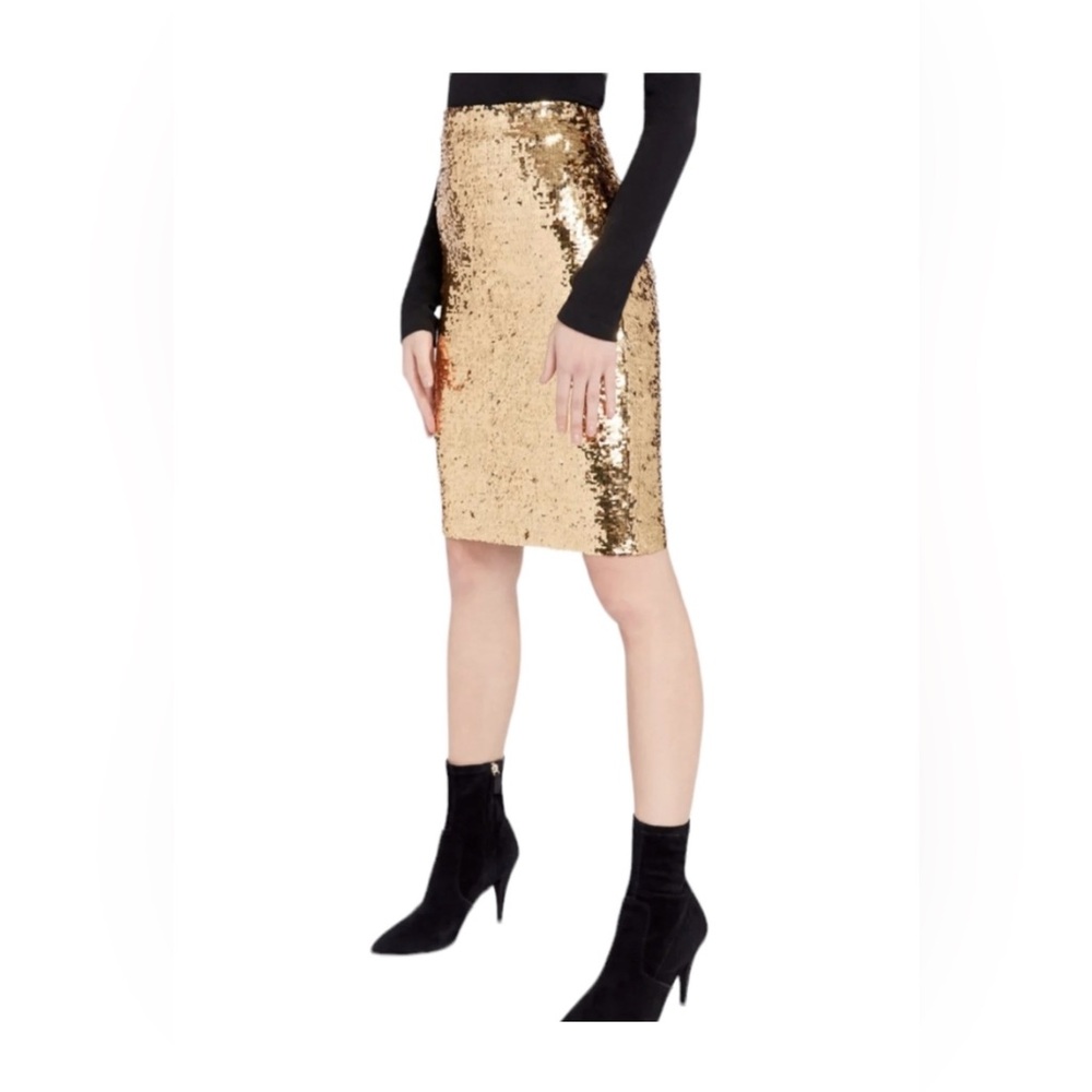 Alice + Olivia Ramos Fitted Gold Sequin Skirt Size 6